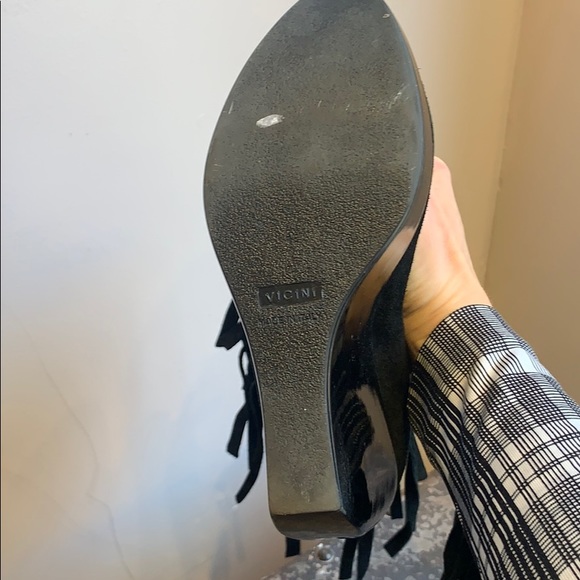 Made in Italy Platform Black Suede Fringe Booties - Picture 6 of 10